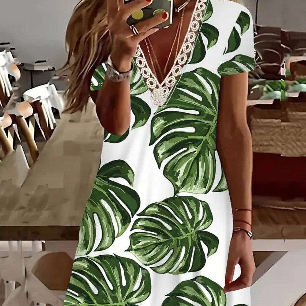 Palm Tree Dress, V Neck-line- NEW